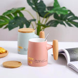 CERAMIC COFFEE MUG WITH WOOD LID AND HANDLE