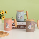 CERAMIC COFFEE MUG WITH WOOD LID AND HANDLE