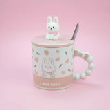 CUTE RABBIT COFFEE MUG WITH LID AND SPOON