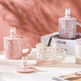 CUTE RABBIT COFFEE MUG WITH LID AND SPOON