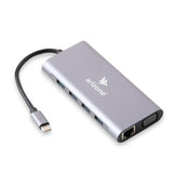 موزع USB T-1101 من Arizone® (11 في 1) 1*USB 3.0/3*USB 2.0/HDMI/RJ45/VGA/USB C PD/SD TF/3.5 مم بسرعة 100 ميجابت في الثانية