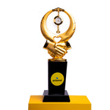 Metal Trophy Handshake Cooperation Awards Gold Plating Crystal