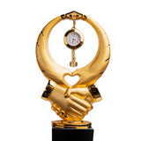 Metal Trophy Handshake Cooperation Awards Gold Plating Crystal