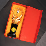 Metal Trophy Handshake Cooperation Awards Gold Plating Crystal