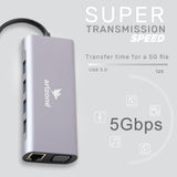 موزع USB T-1101 من Arizone® (11 في 1) 1*USB 3.0/3*USB 2.0/HDMI/RJ45/VGA/USB C PD/SD TF/3.5 مم بسرعة 100 ميجابت في الثانية
