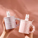 CUTE RABBIT COFFEE MUG WITH LID AND SPOON