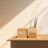 TABLE WOODEN PEN STAND WITH LED CLOCK