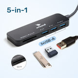 موزع USB من Arizone®، موسع منافذ USB 5 في 1، موزع USB 3.0 متعدد المنافذ، موزع USB مع قارئ بطاقات SD/TF