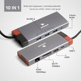موزع USB Arizone® BS10A (10 في 1) 3 منافذ USB 3.0/HDMI/RJ45/VGA/USB-C PD/SD/TF/3.5 مم بسرعة 1000 ميجابت في الثانية
