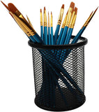 حامل أقلام رصاص مكون من 12 قطعة من شبكة معدنية سوداء مستديرة من الفولاذ مع حامل أقلام مغناطيسي للمكتب والمدرسة ومنظم اللوازم البنكية