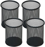 حامل أقلام رصاص مكون من 12 قطعة من شبكة معدنية سوداء مستديرة من الفولاذ مع حامل أقلام مغناطيسي للمكتب والمدرسة ومنظم اللوازم البنكية