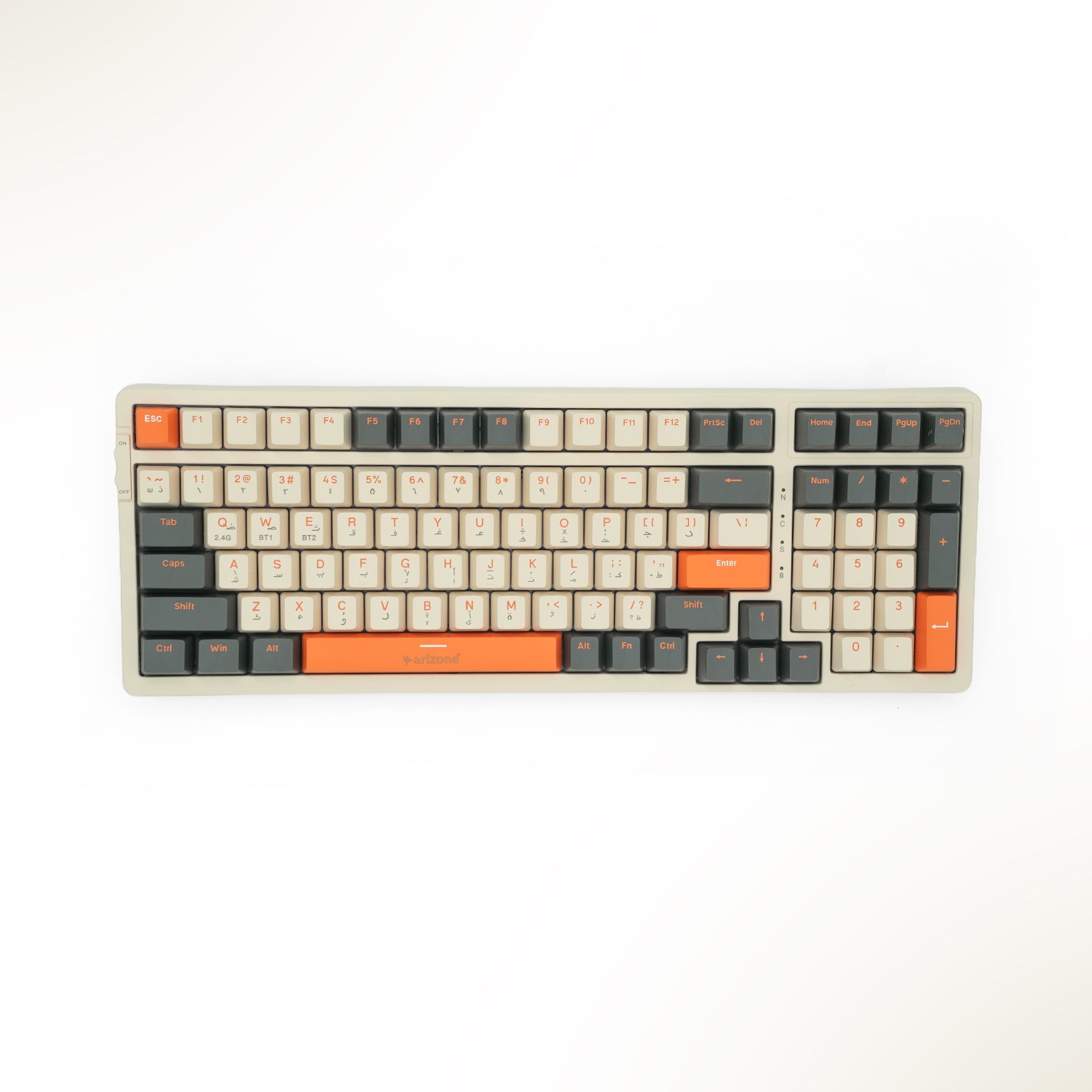 Arizone BK-035 2.4GHz Wireless Keyboard – English/Arabic Layout – Swappable Keycaps – Replaceable Battery – USB Nano Receiver – Slim Desk Accessory