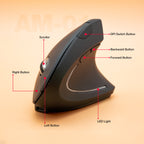 Arizone Vertical Wireless Mouse, Ergonomic 6-Button Mouse with Adjustable DPI, Type-C Rechargeable Silent Mouse for Laptop & PC