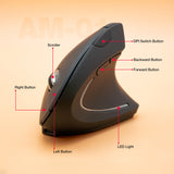 Arizone®  AM-01 Wireless Vertical Ergonomic Optical Mouse, 800/1200 /1600 DPI, 5 Buttons for Laptop, Desktop, PC, Macbook