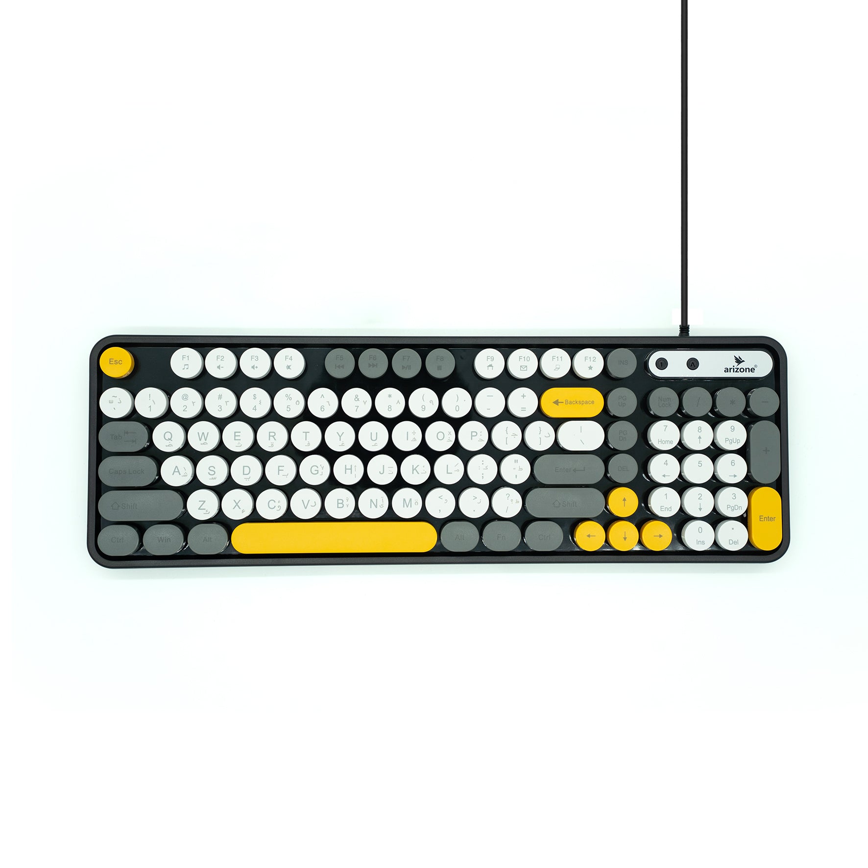 Arizone K92 Wired Keyboard with Round Keys, Multimedia Function Keys, English/Arabic Layout, Swappable Keycaps – USB Plug & Play Keyboard for PC and Laptop Main image