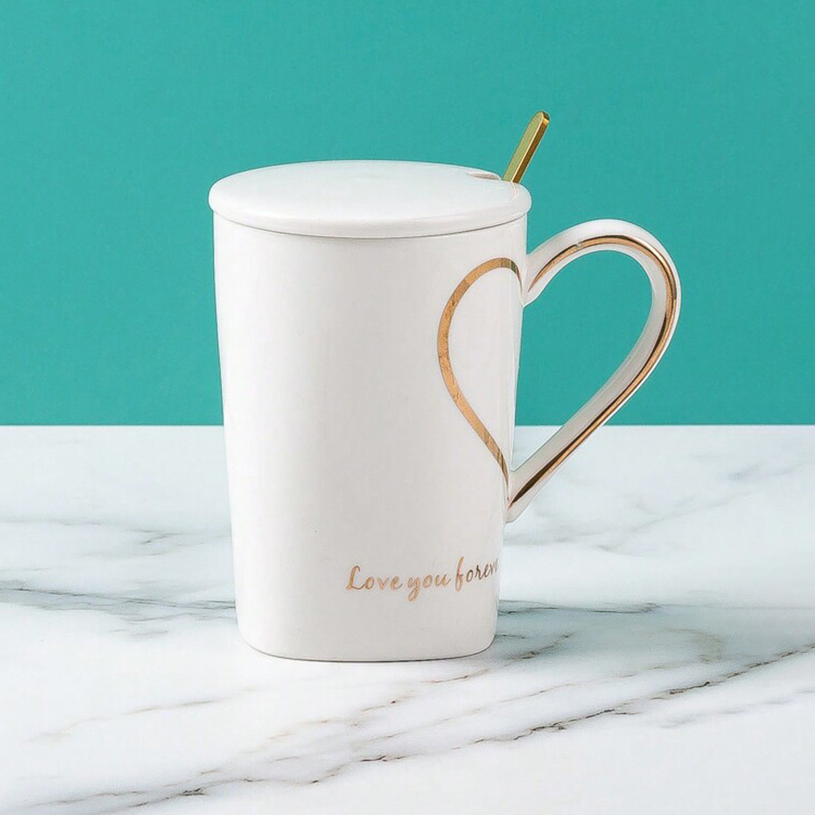 CERAMIC COUPLE HEART COFFEE MUG WITH SPOON