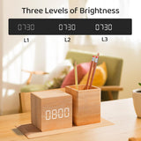 WOODEN TABLE LED ALARM  CLOCK WITH PEN HOLDER
