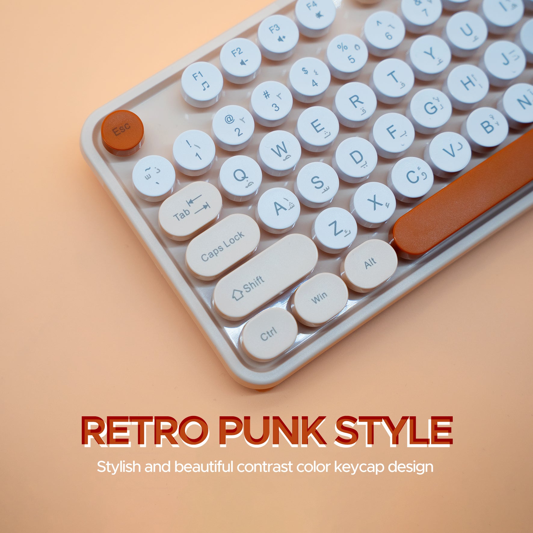 Arizone K92 Wired Keyboard with Round Keys, Multimedia Function Keys, English/Arabic Layout, Swappable Keycaps – USB Plug & Play Keyboard for PC and Laptop