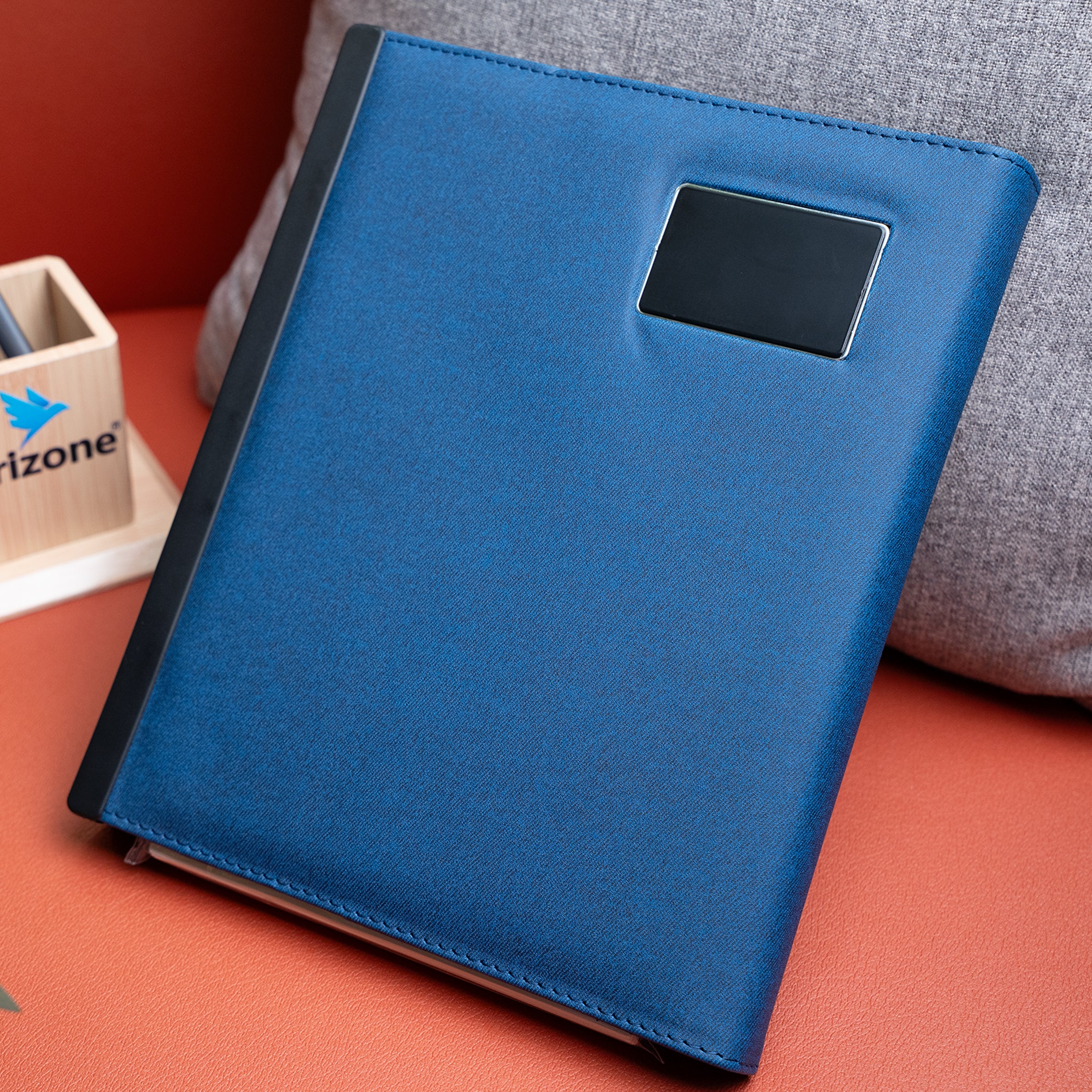 LEATHER NOTEBOOK WITH BACKUP CHARGER Q1 PRINTED WITH COMPANY LOGO
