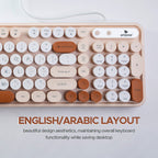 Arizone K92 Wired Keyboard with Round Keys, Multimedia Function Keys, English/Arabic Layout, Swappable Keycaps – USB Plug & Play Keyboard for PC and Laptop