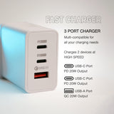 Arizone R-16 Fast Charger | 45W 1 USB + 2 Type-C | Single & Triple Port Charging