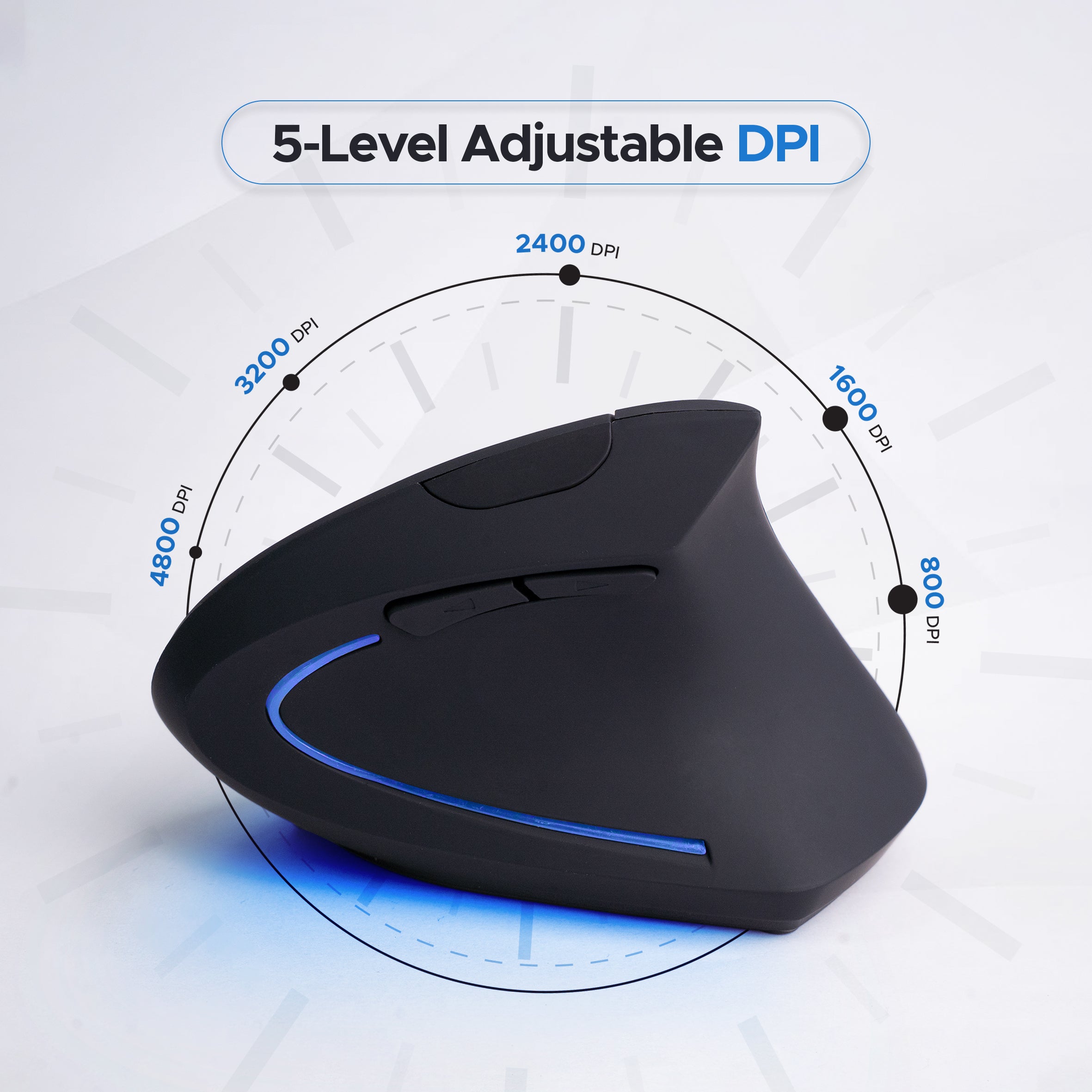 Arizone Vertical Wireless Mouse, Ergonomic 6-Button Mouse with Adjustable DPI, Type-C Rechargeable Silent Mouse for Laptop & PC