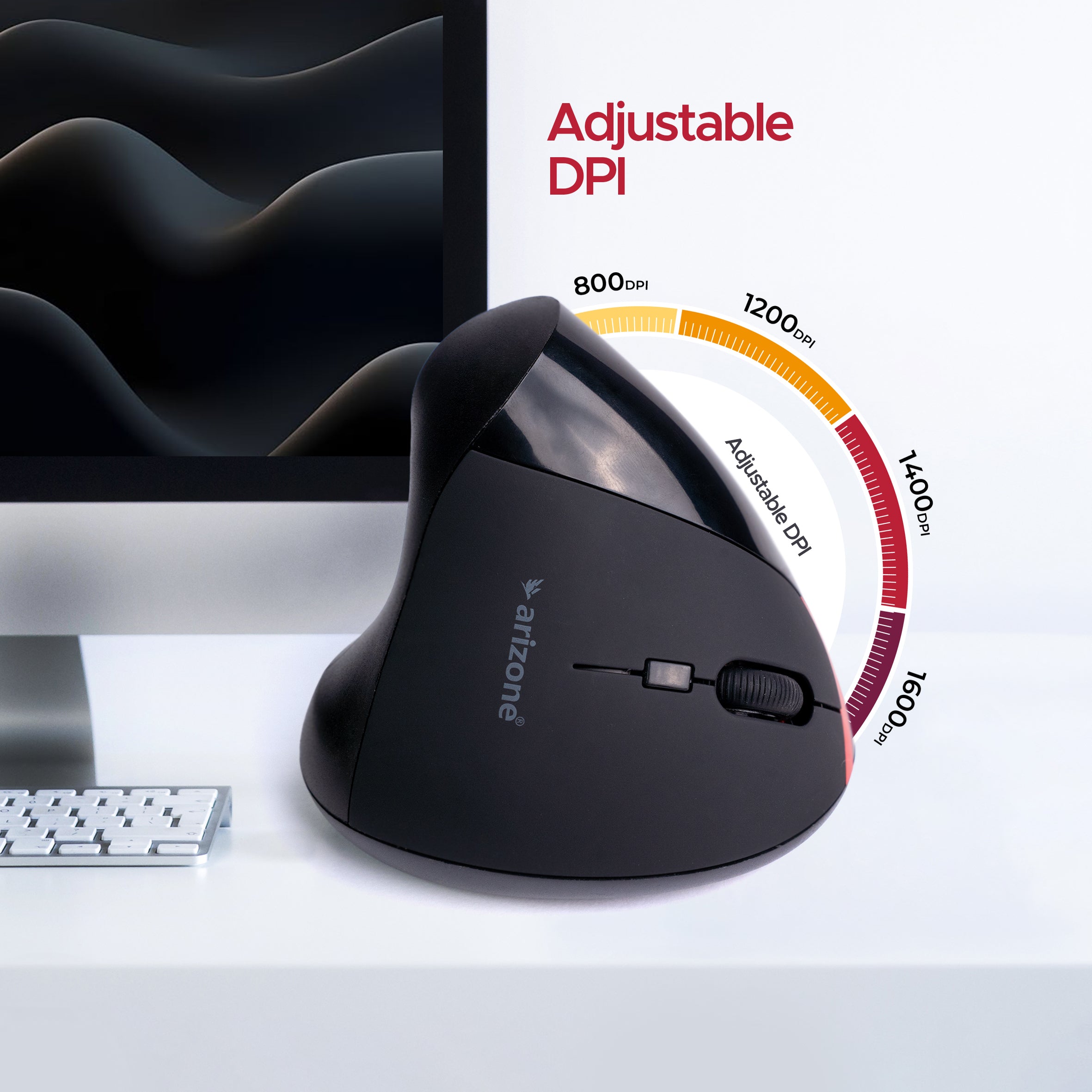 Arizone Vertical Ergonomic Mouse, 5 Buttons Wireless Mouse with Adjustable DPI, Forward & Backward Buttons, Custom Button, Type-C Rechargeable – For Laptop & PC