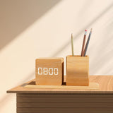 WOODEN TABLE LED ALARM  CLOCK WITH PEN HOLDER