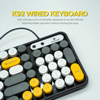 Arizone K92 Wired Keyboard with Round Keys, Multimedia Function Keys, English/Arabic Layout, Swappable Keycaps – USB Plug & Play Keyboard for PC and Laptop