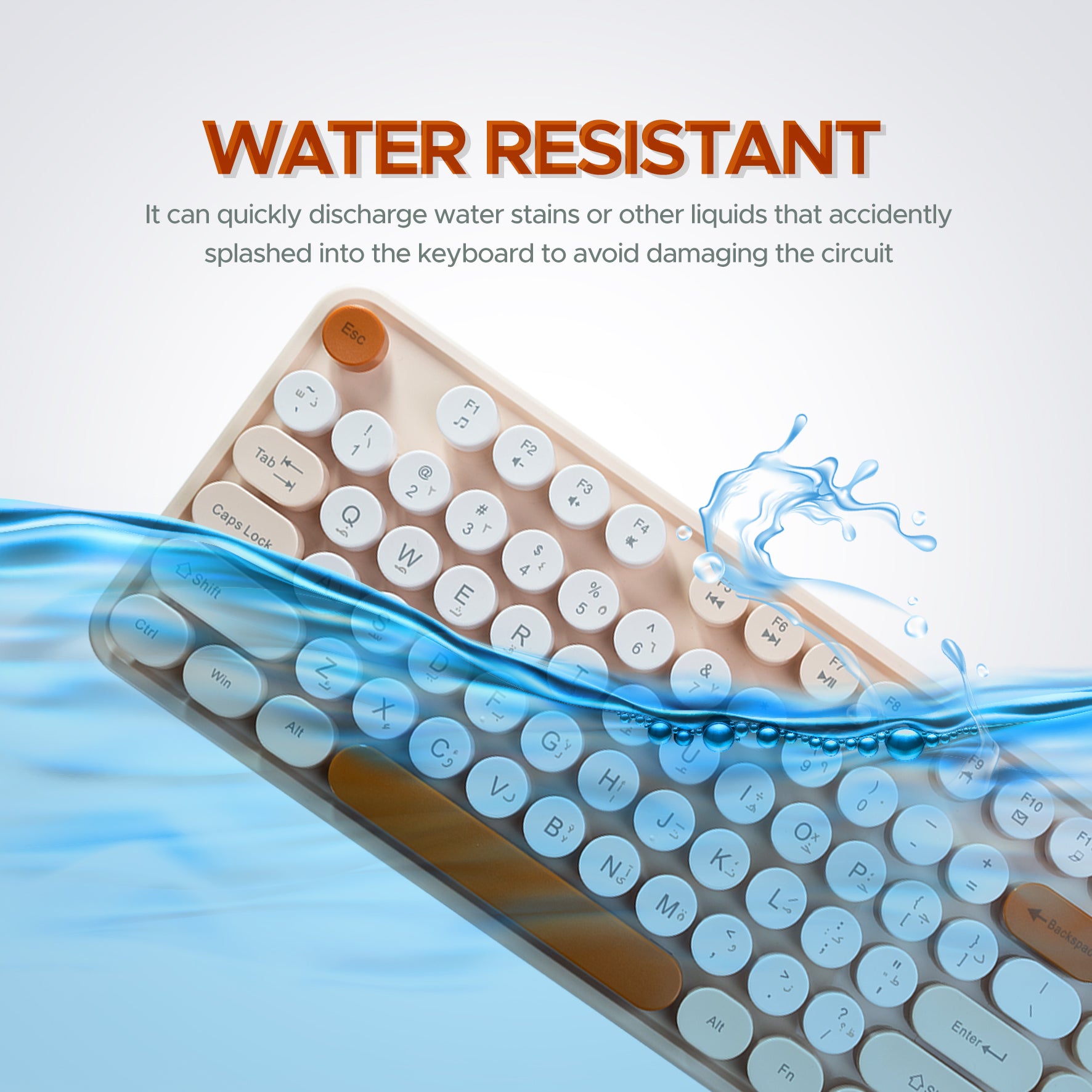 Arizone K92 Wired Keyboard with Round Keys, Multimedia Function Keys, English/Arabic Layout, Swappable Keycaps – USB Plug & Play Keyboard for PC and Laptop