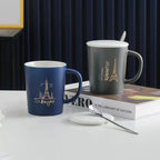 CERAMIC COFFEE MUG WITH LID AND SPOON