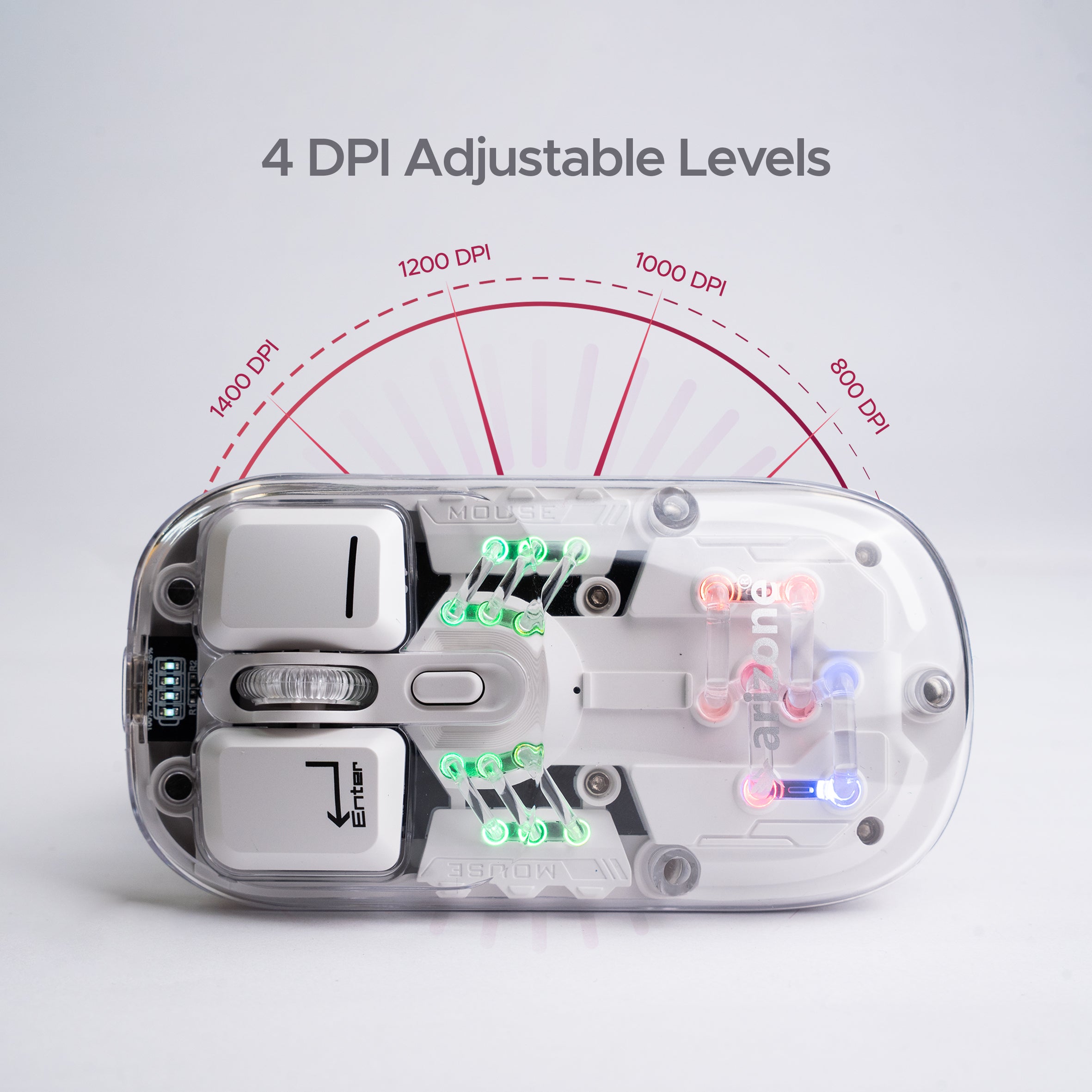 Arizone Dual Mode Wireless Mouse, Bluetooth 5.0 & USB Receiver, Adjustable DPI, Light Mode Switch, Type-C Rechargeable Mouse with Battery Indicator