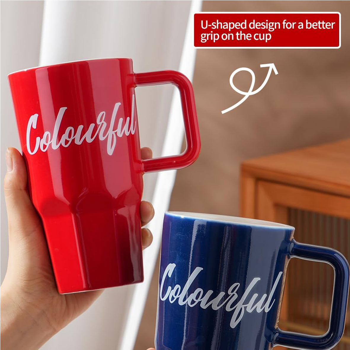 CERAMIC LARGE COFFEE MUG WITH LID AND STRAW