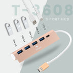 موزع USB T-3608 من Arizone® (موزع بخمسة منافذ) 1*USB 3.0/3*USB 2.0/1*USB-C