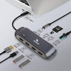 موزع USB Arizone® BS8H (8 في 1) 1*USB-C PD/1*HDMI/1*RJ45/1*USB 3.0/2*USB 2.0/1*SD/TF