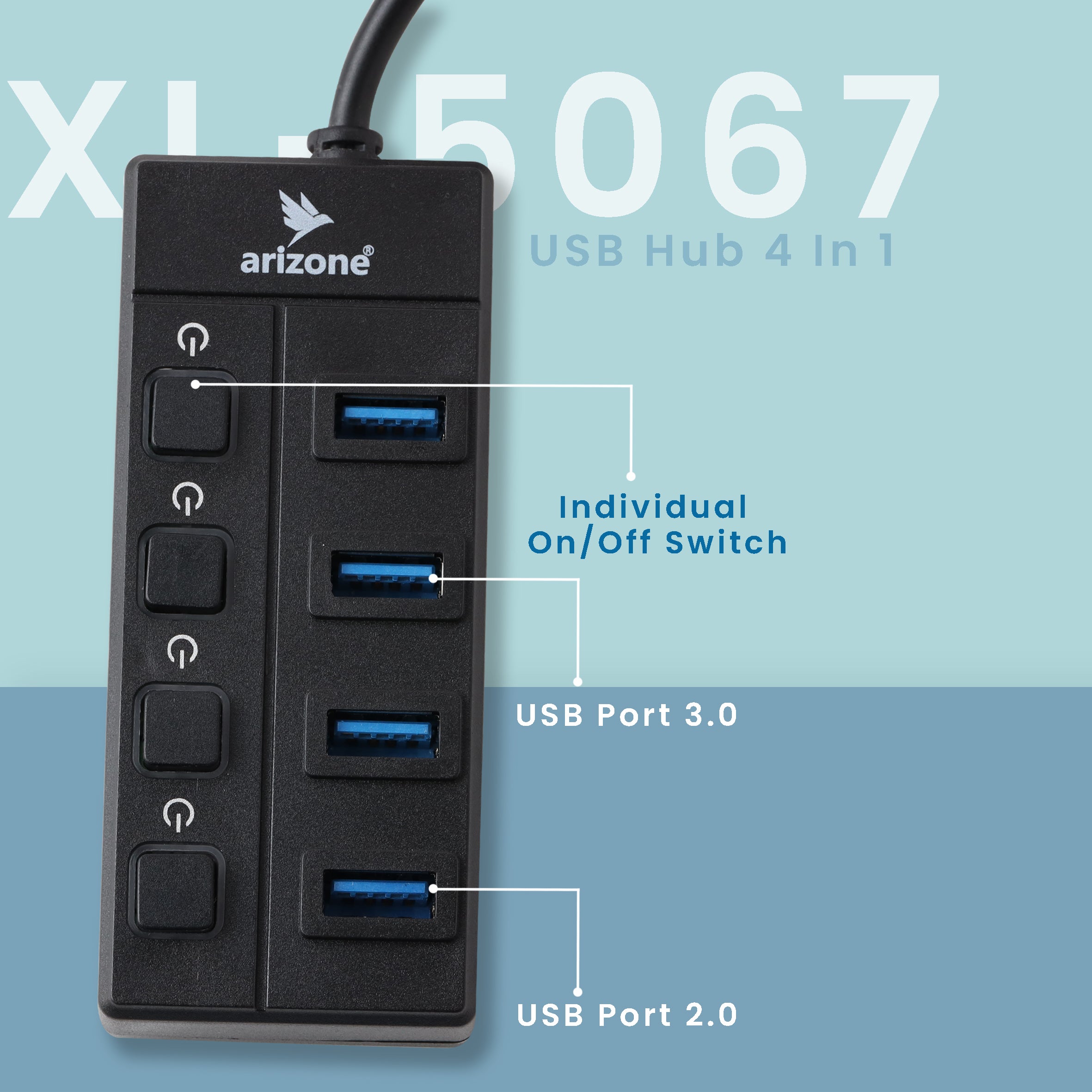 موزع USB Arizone® XL-5067 (4 منافذ) 1*USB 3.0/3*USB 2.0