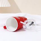 CERAMIC LARGE COFFEE MUG WITH LID AND STRAW