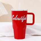 CERAMIC LARGE COFFEE MUG WITH LID AND STRAW