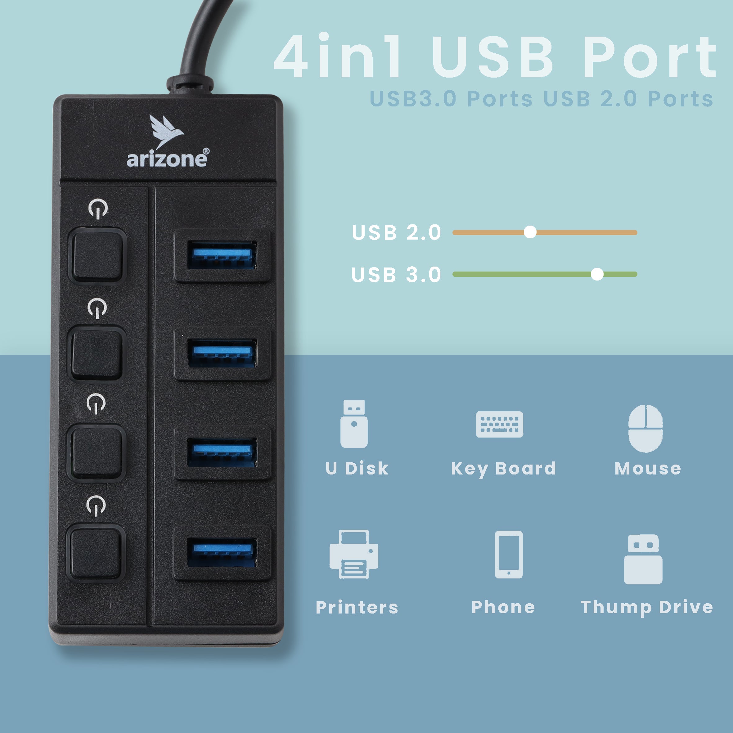 موزع USB Arizone® XL-5067 (4 منافذ) 1*USB 3.0/3*USB 2.0