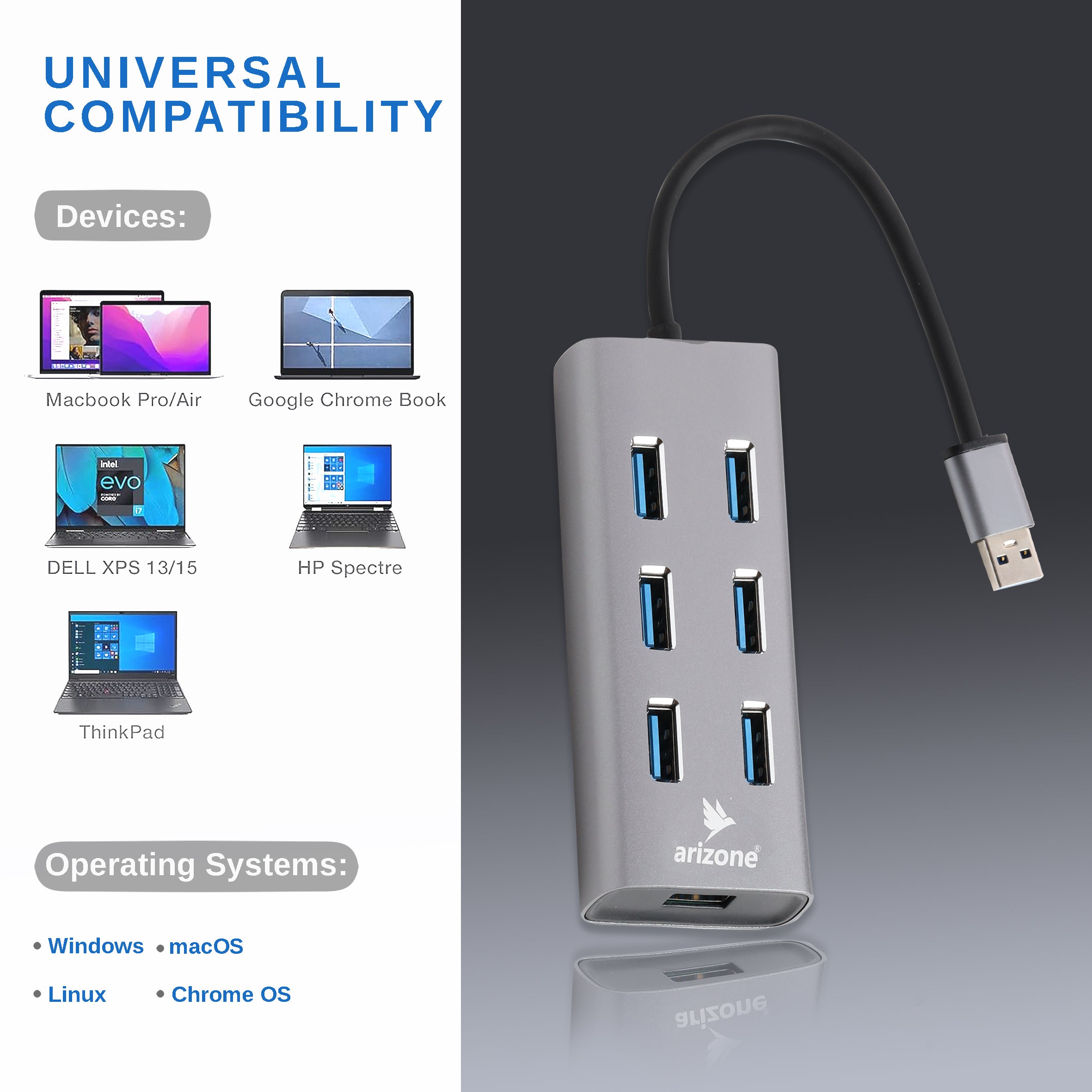 موزع USB Arizone® XL-6030 (موزع 7 منافذ) 1*USB 3.0/6*USB 2.0