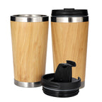 DOUBLE-WALLED DRINKING CUP WITH BAMBOO LID THERMAL MUG