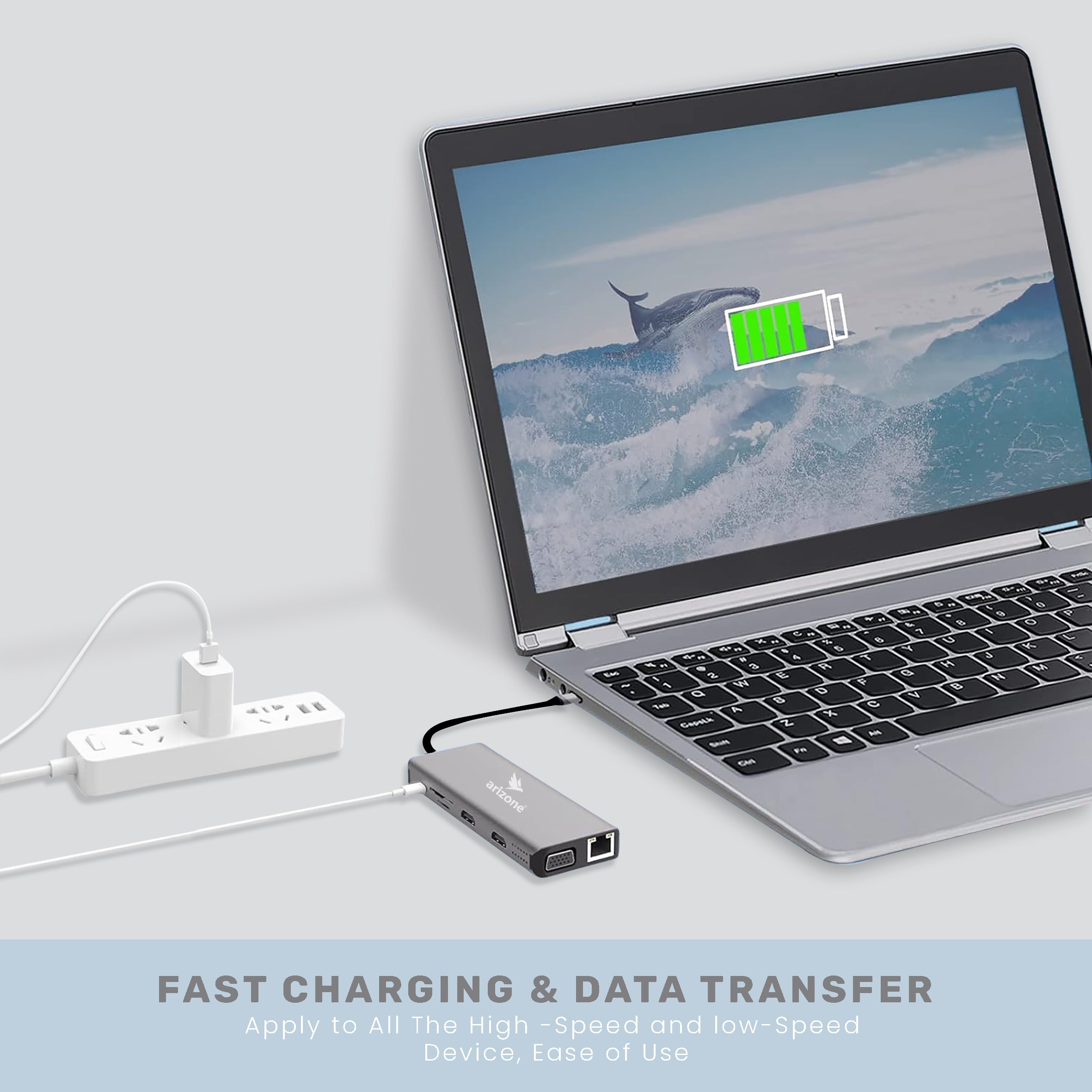 موزع USB T-1101 من Arizone® (11 في 1) 1*USB 3.0/3*USB 2.0/HDMI/RJ45/VGA/USB C PD/SD TF/3.5 مم بسرعة 100 ميجابت في الثانية