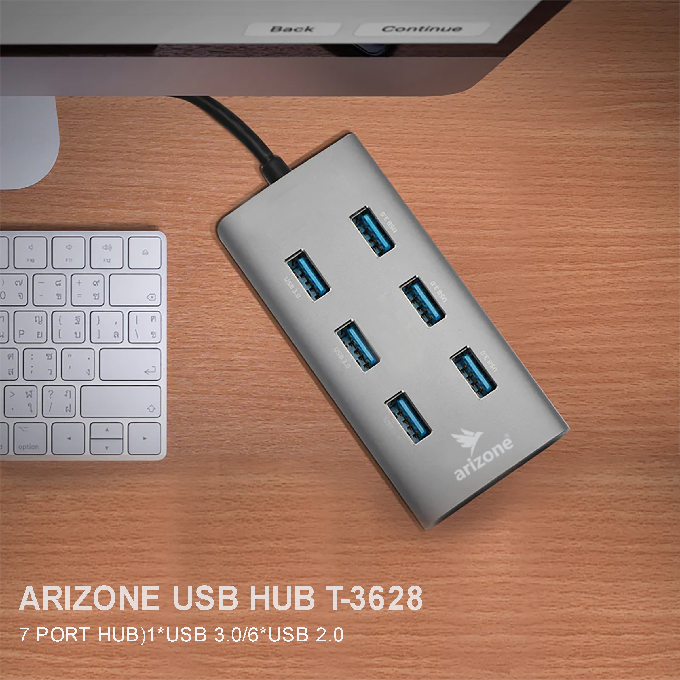 موزع USB T-3628 من Arizone® (موزع 7 منافذ) 1*USB 3.0/6*USB 2.0