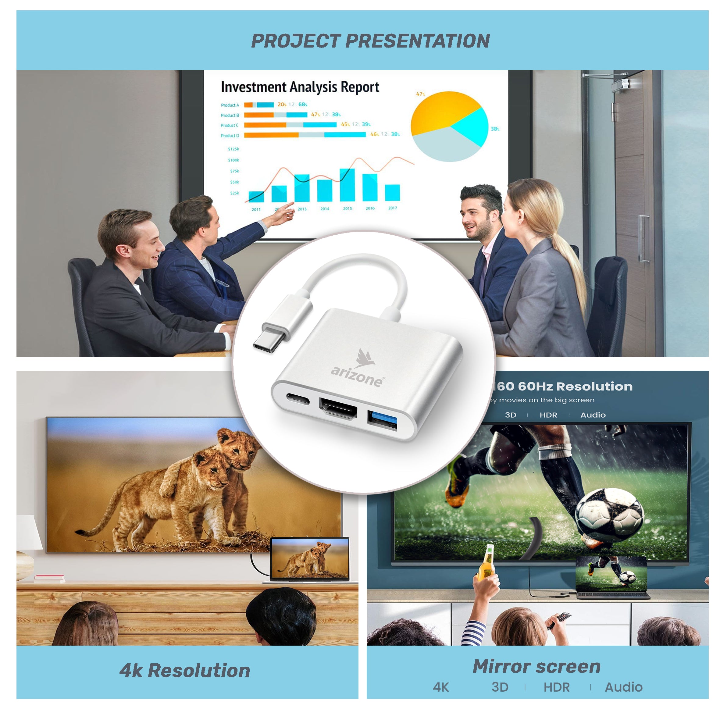 محول أريزون من النوع C إلى HDTV+USB3.0+PD