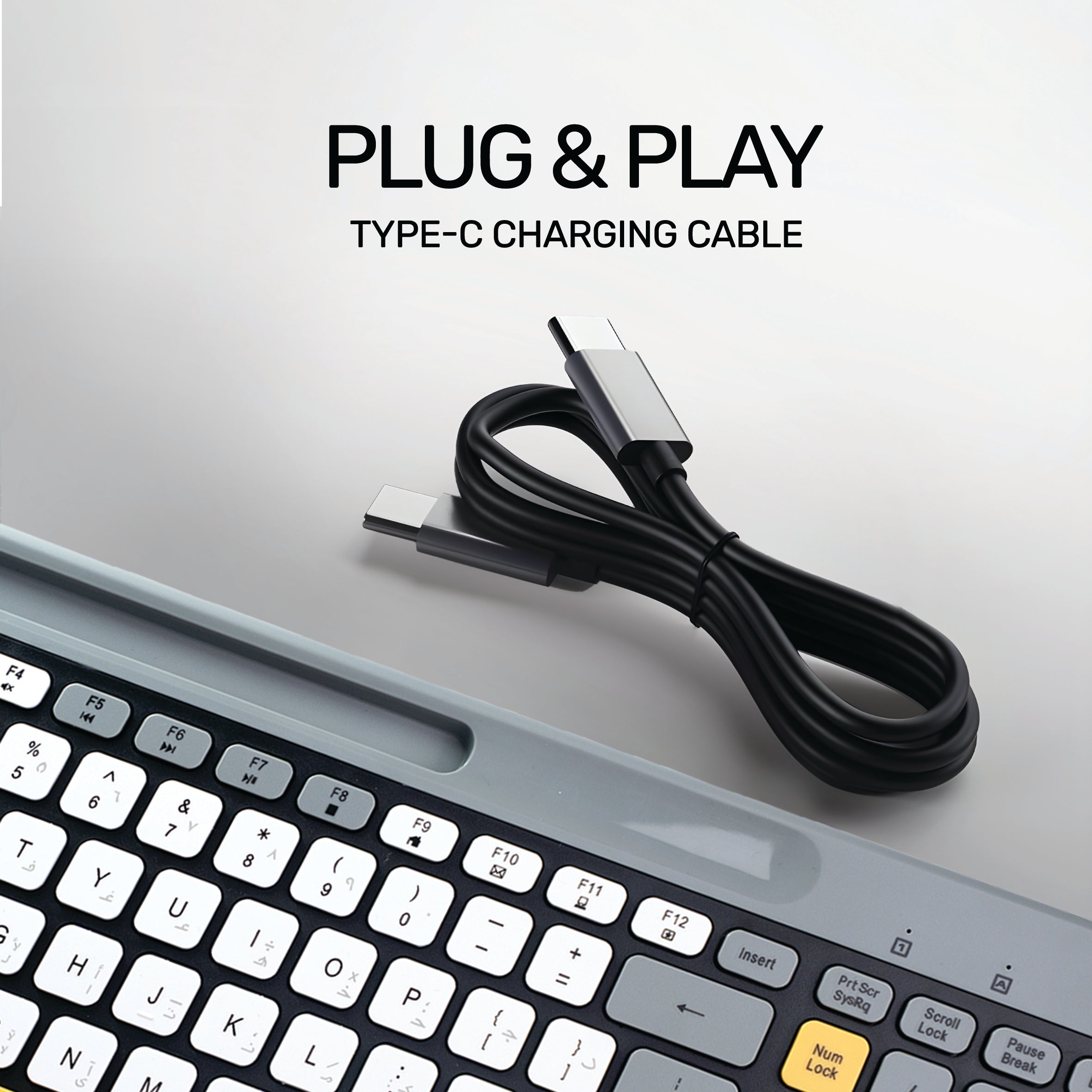 Arizone BK-037 Wireless Keyboard with Bluetooth & 2.4GHz Dual Channel, 100 Keys, Arabic/English Layout, Slim Design with Mobile Phone Holder