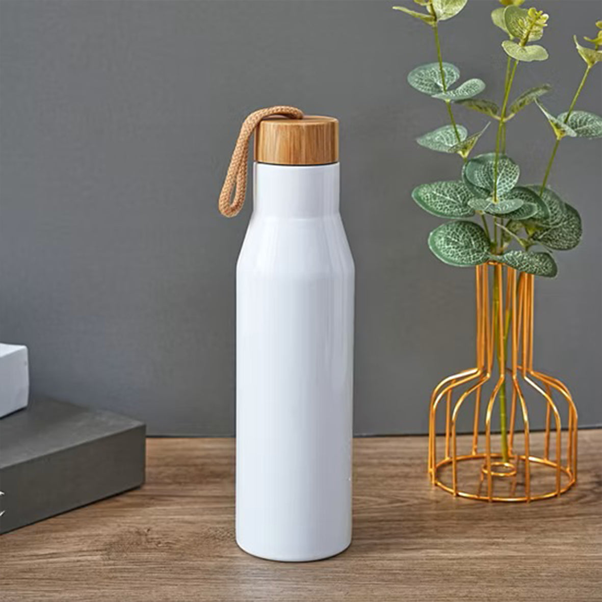 STAINLESS STEEL SPORTS WATER BOTTLE WITH BAMBOO LID