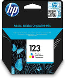 Hp 123 Tri-Color Original Ink Cartridge [F6V16AE] | Works With Deskjet 2130, 2620, 2630, 2632, 3639 Printers