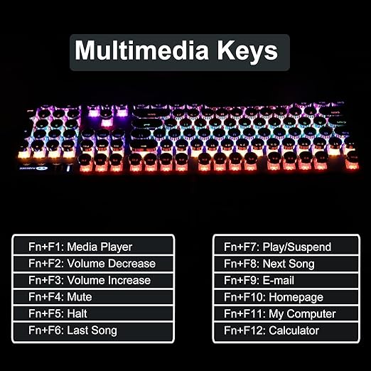 ARIZONE MK 20 Typewriter Style Retro Mechanical Gaming Keyboard Wired with True RGB Backlit, English and Arabic Keyboard, 104-Key Round Keycap