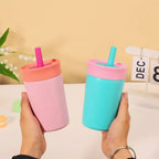 STAINLESS STEEL TUMBLER WITH SPILL RESISTANT FLEXIBLE STRAW