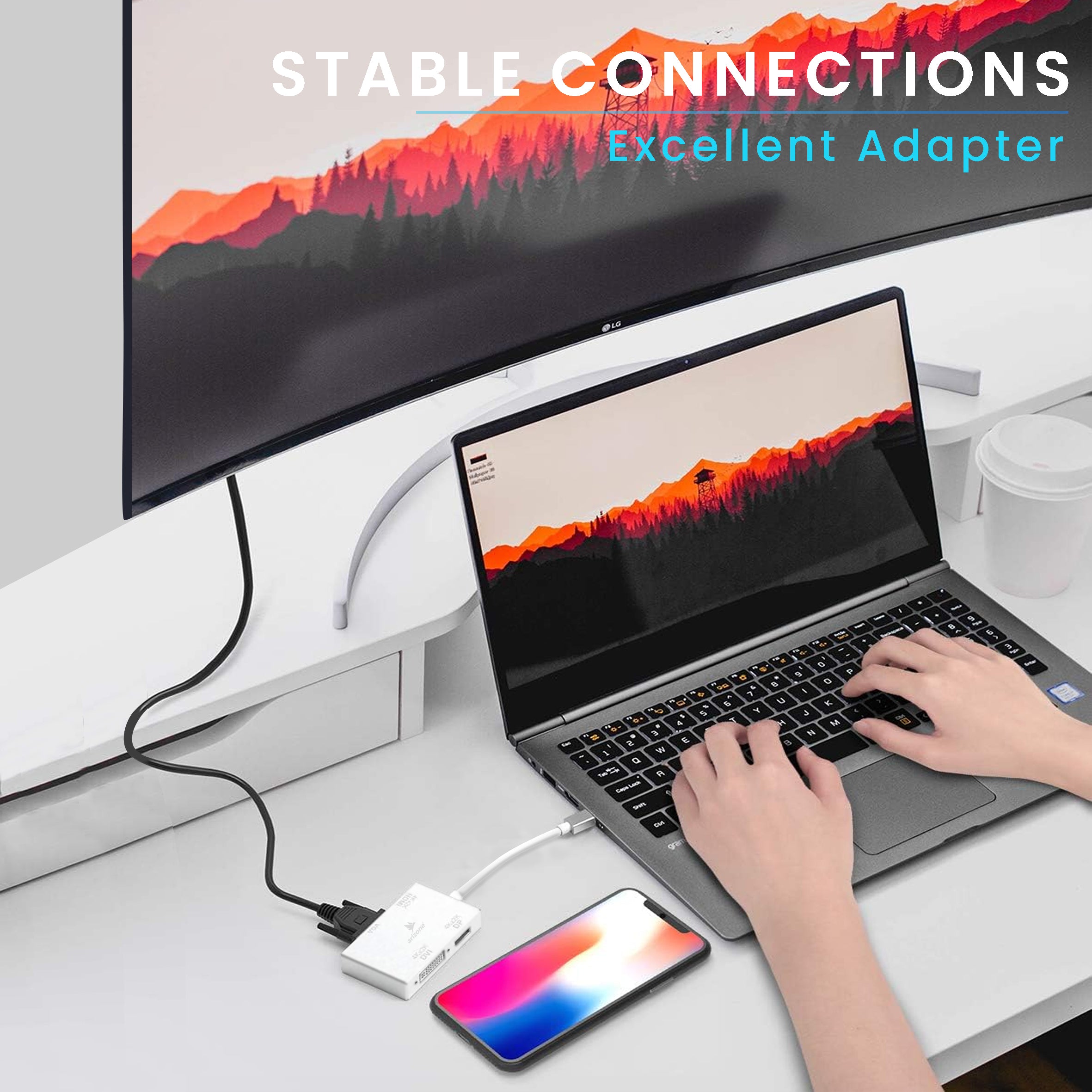 ARIZONE CONVERTER ADAPTER TYPE-C TO HDTV+VGA+DVI+USB